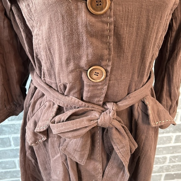 Cocoa Brown Belted Cotton Coat Dress Trench Style Women’s Size L NWT - Picture 4 of 12